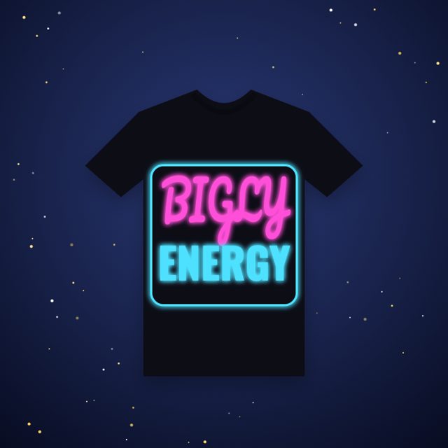 Design mock-up: Bigly Energy Neon Tee (metallic gold vinyl)