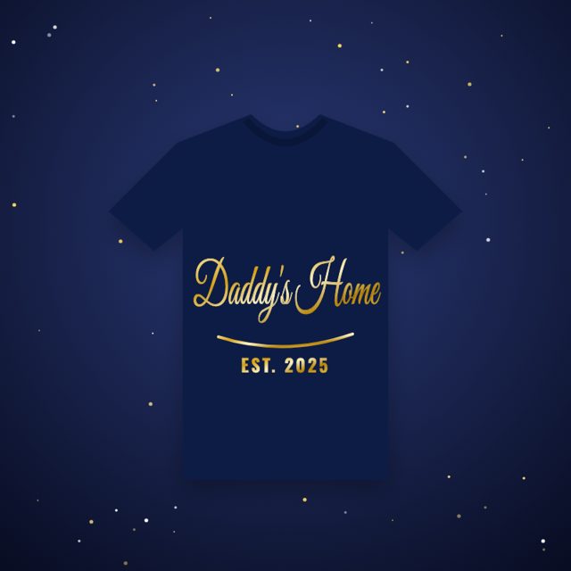 Design mock-up: Daddy's Home Script Tee (gold foil)