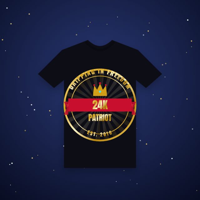 Design mock-up: 24K Patriot Gold Badge Tee (metallic gold vinyl)
