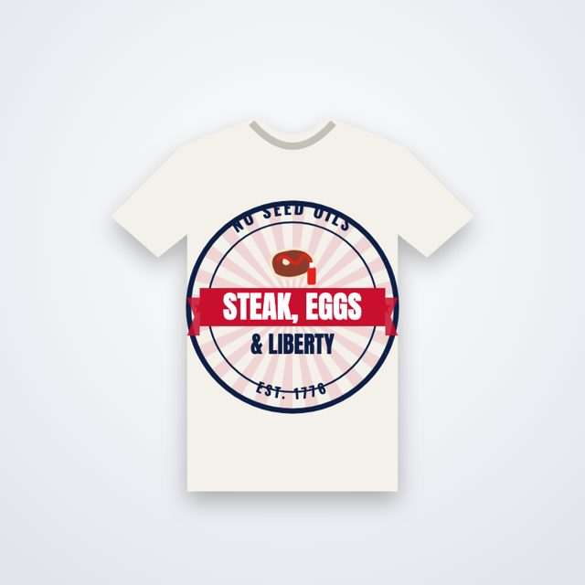 Design mock-up: Steak, Eggs & Liberty Badge Tee (print)