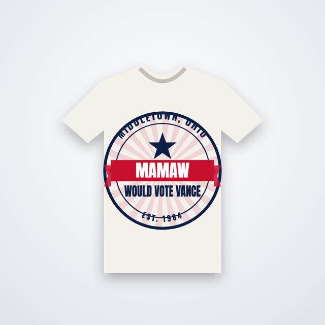 Design mock-up: Mamaw Would Vote Vance Badge Tee (vintage print)